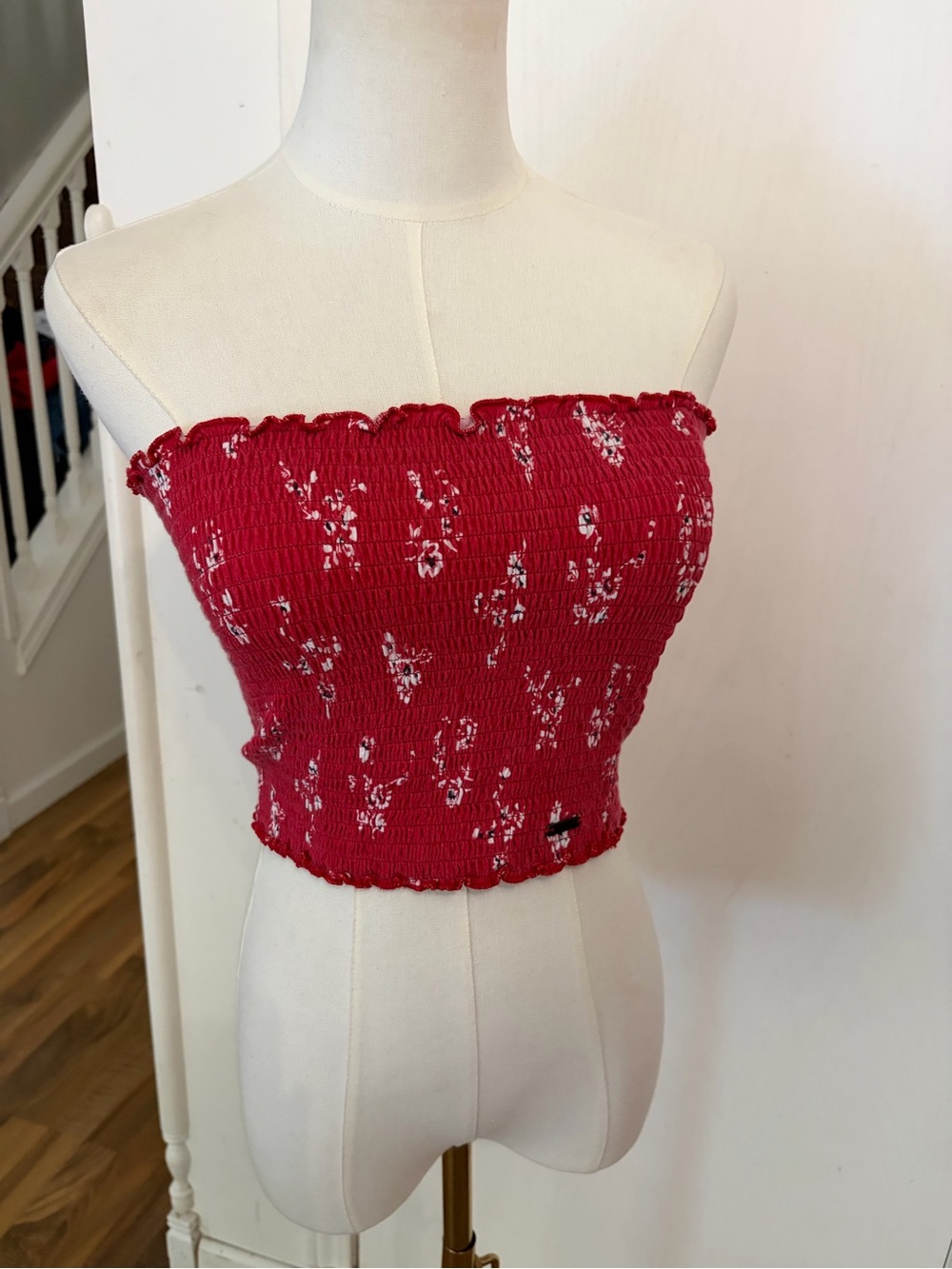 Hollister Red Smocked Floral Tube Top